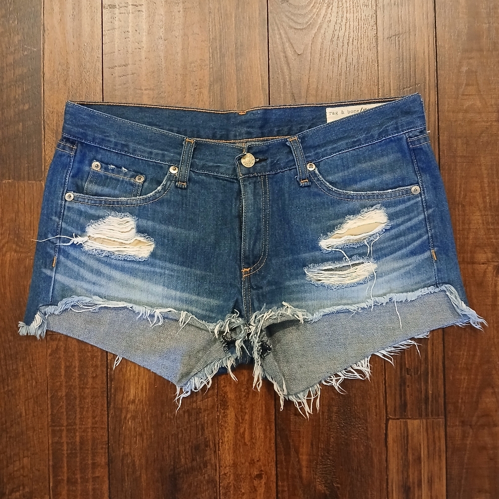 rag & bone Blue Distressed Jean Shorts